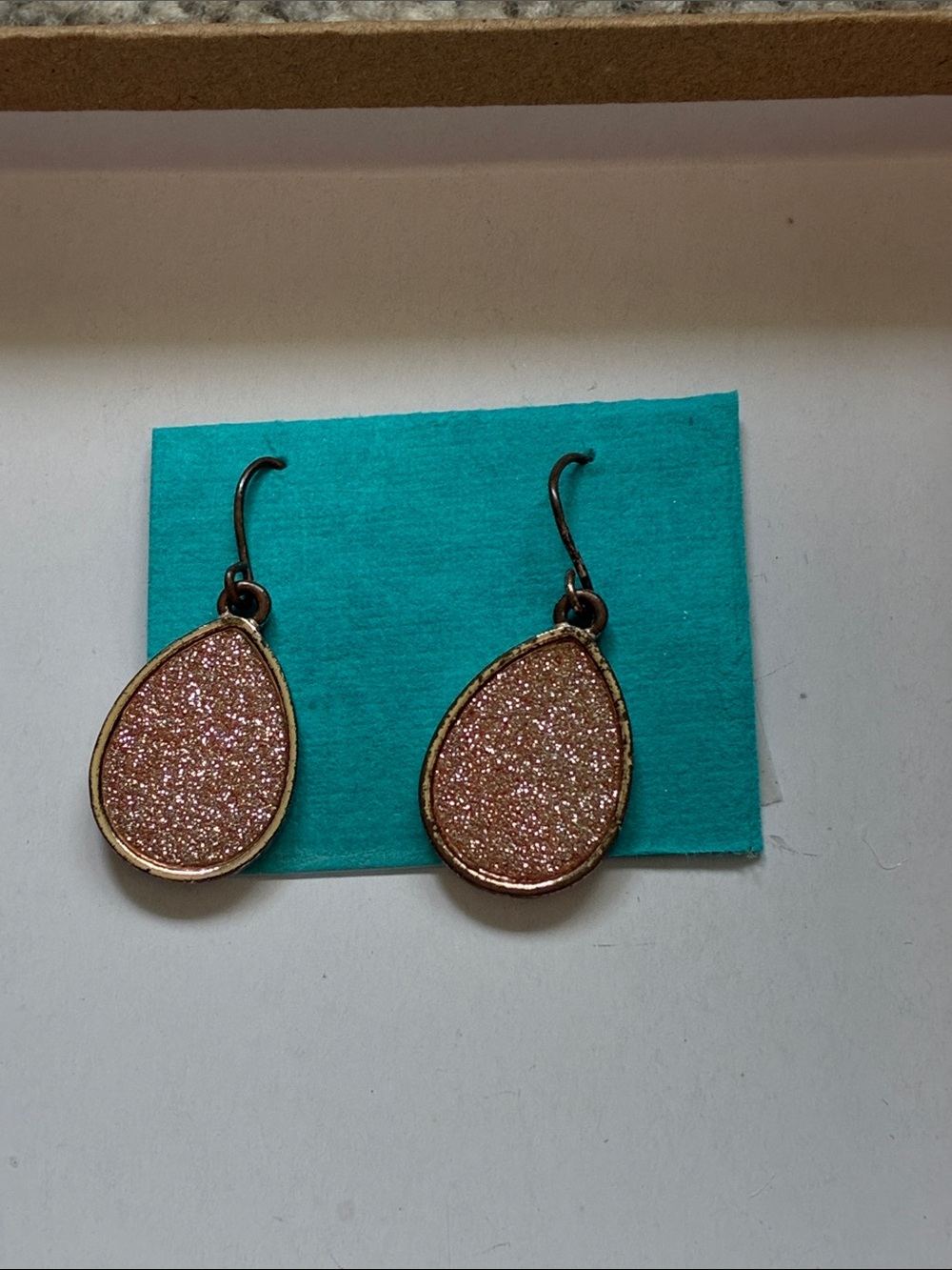Rose Gold Teardrop Glitter Dangle Earrings - Women Jewelry